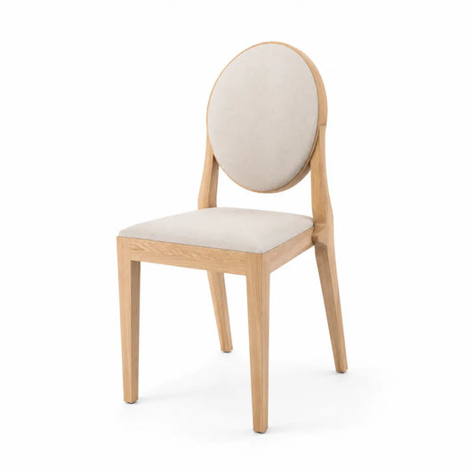 Chaise de salle à manger en bois de chêne et tissu beige