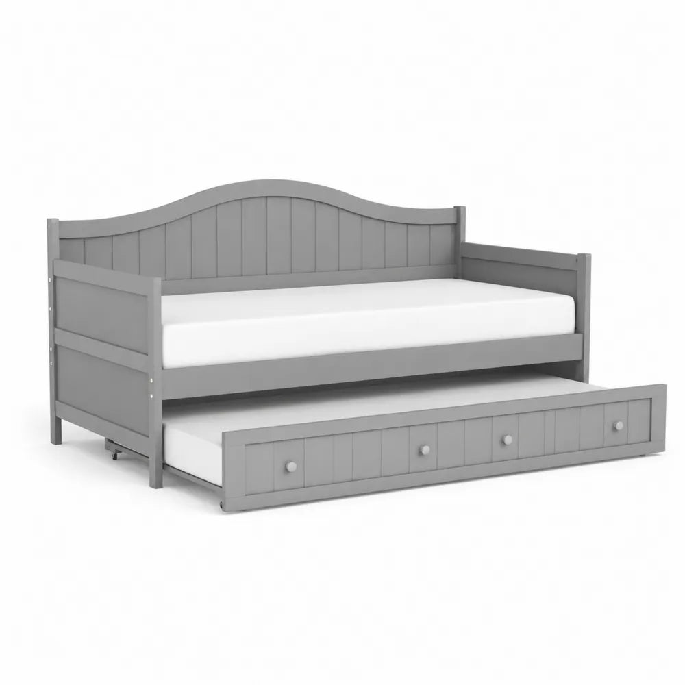 Lit en bois gris avec tiroir gigogne