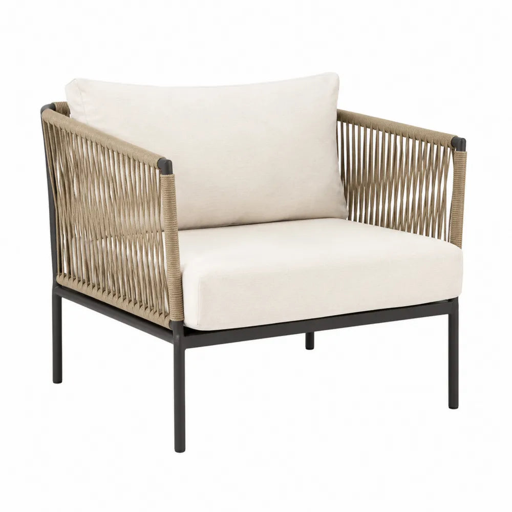 Fauteuil extérieur en aluminium avec corde en polyéthylène crème