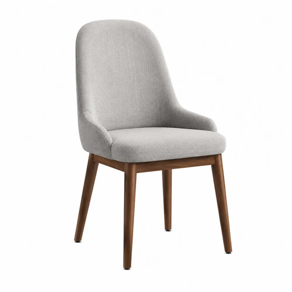 Chaise en tissu polyester gris avec pieds en bois de noyer