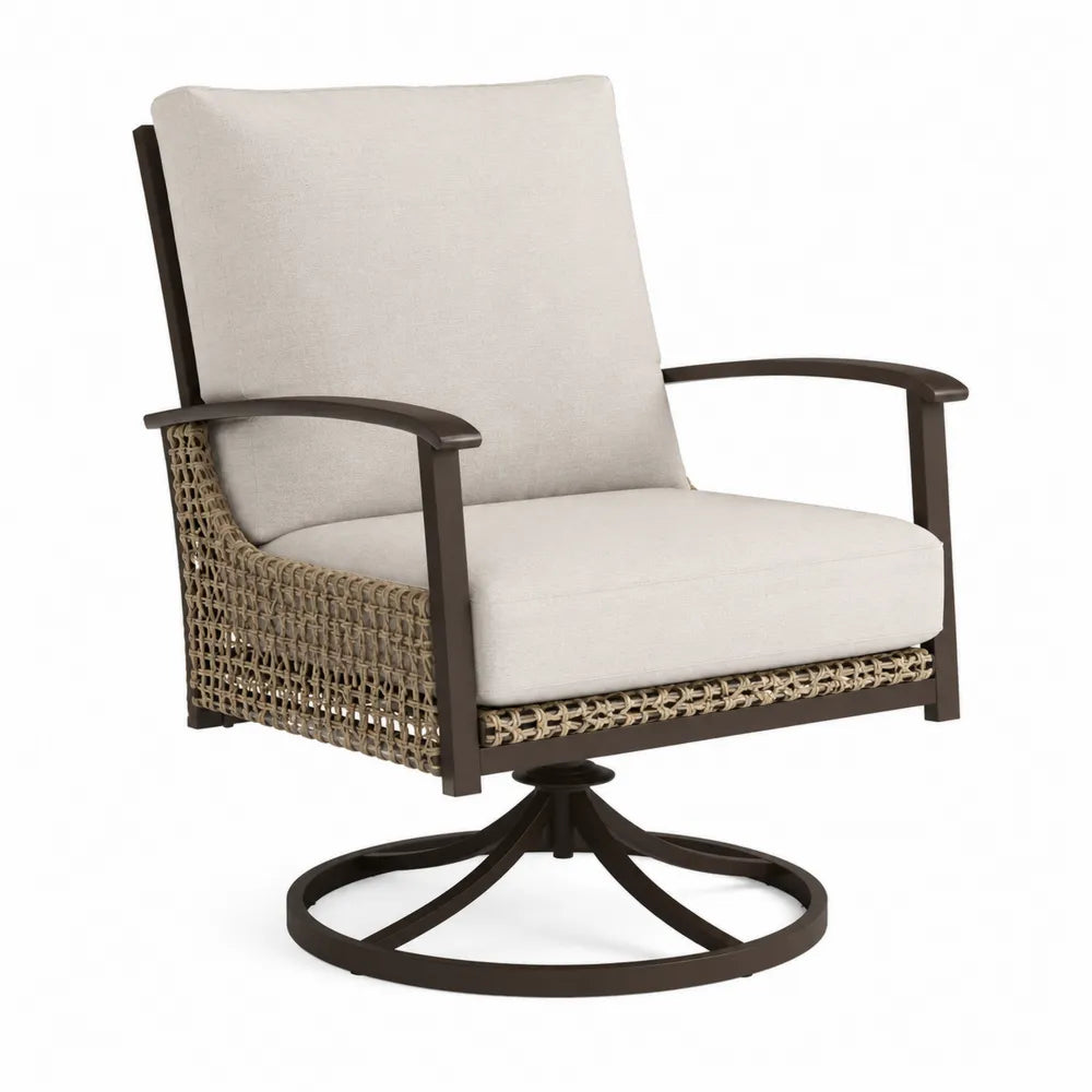 Fauteuil pivotant en aluminium et résine tressée beige