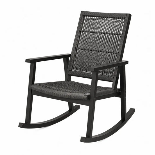 Chaise à bascule extérieure en aluminium et résine tressée noire