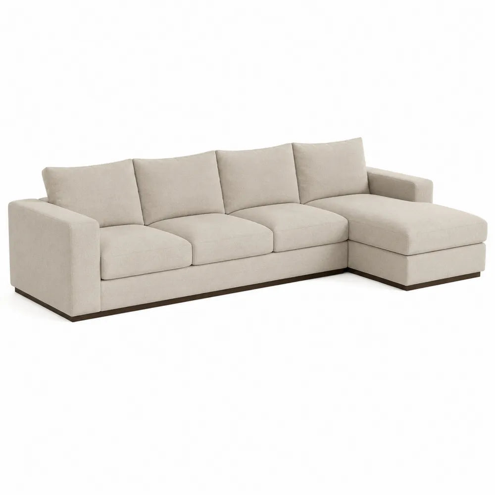 Canapé d'angle en tissu beige avec méridienne