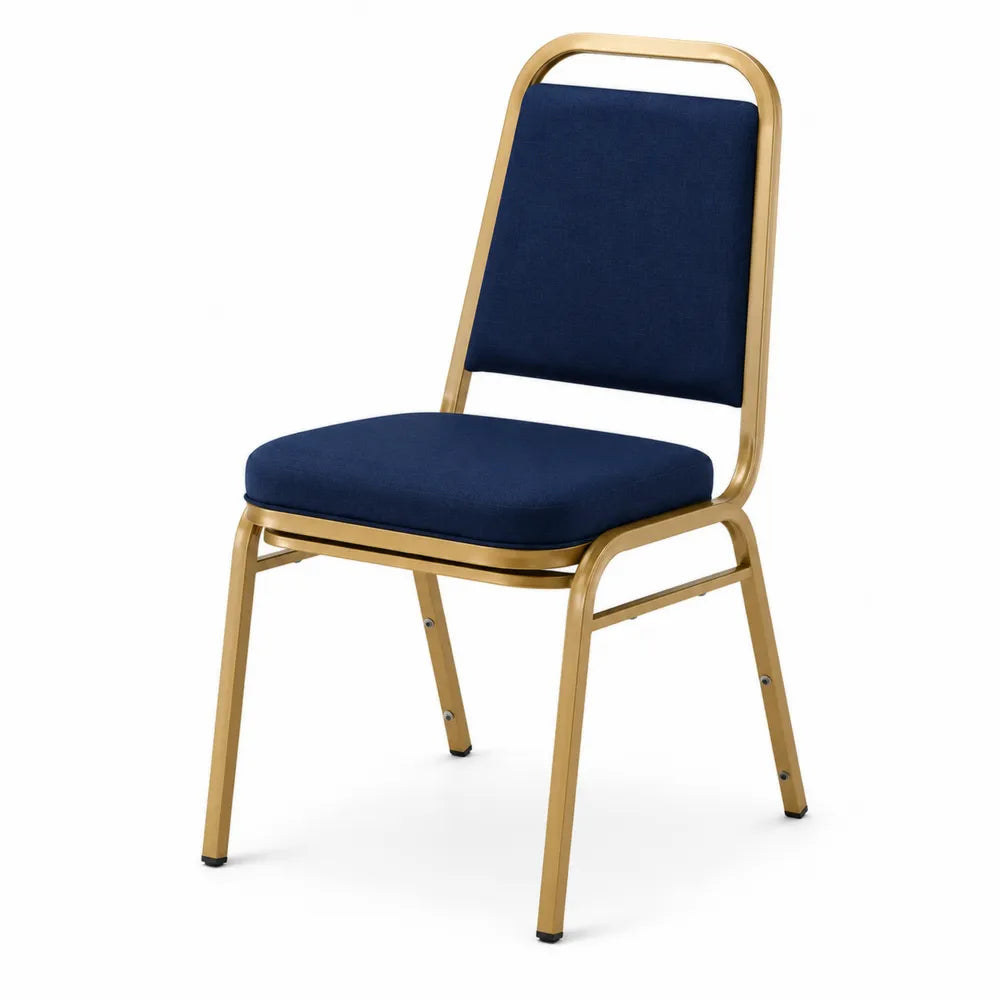 Chaise empilable en métal doré et tissu bleu