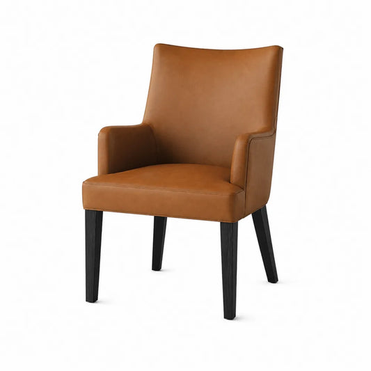 Chaise en cuir synthétique marron avec pieds en bois