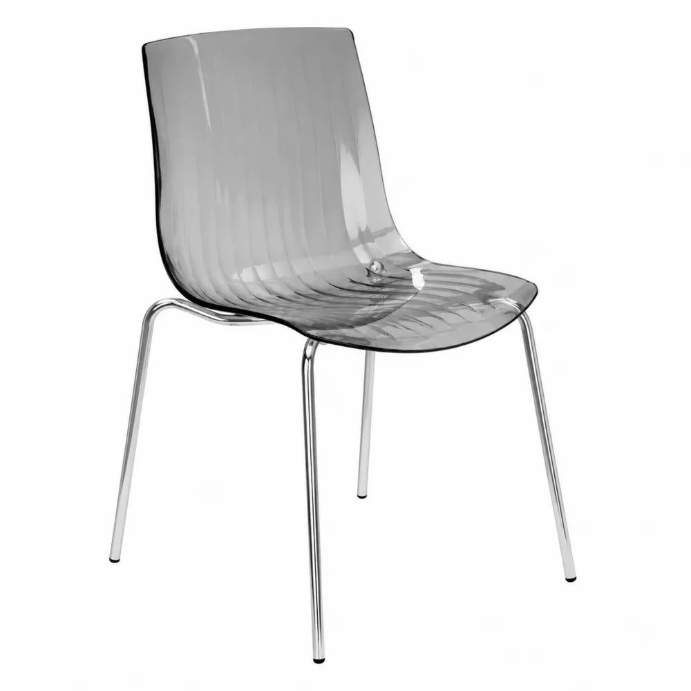 Chaise en polycarbonate fumé avec pieds en métal chromé