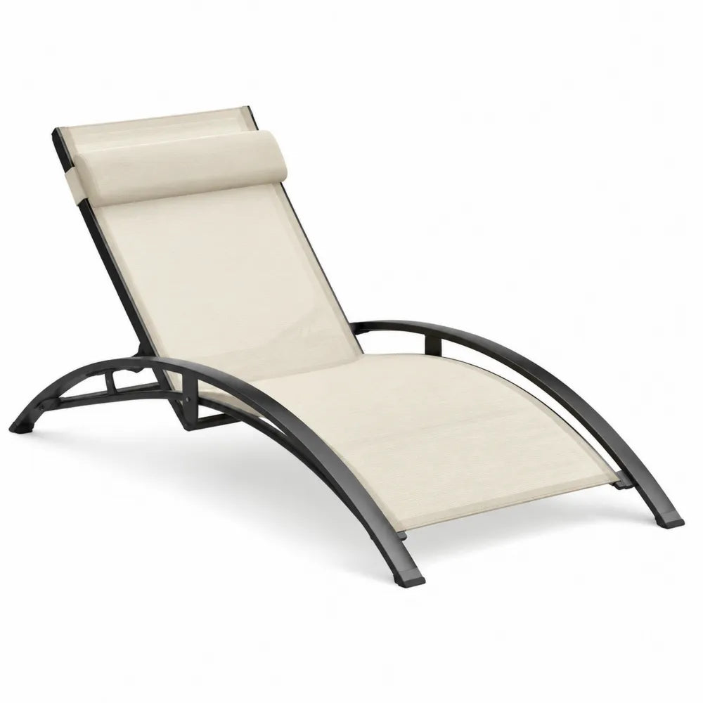 Chaise Longue d'Extérieur Aluminium et Textilène Beige