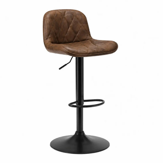 Tabouret de bar en cuir synthétique marron avec base en acier