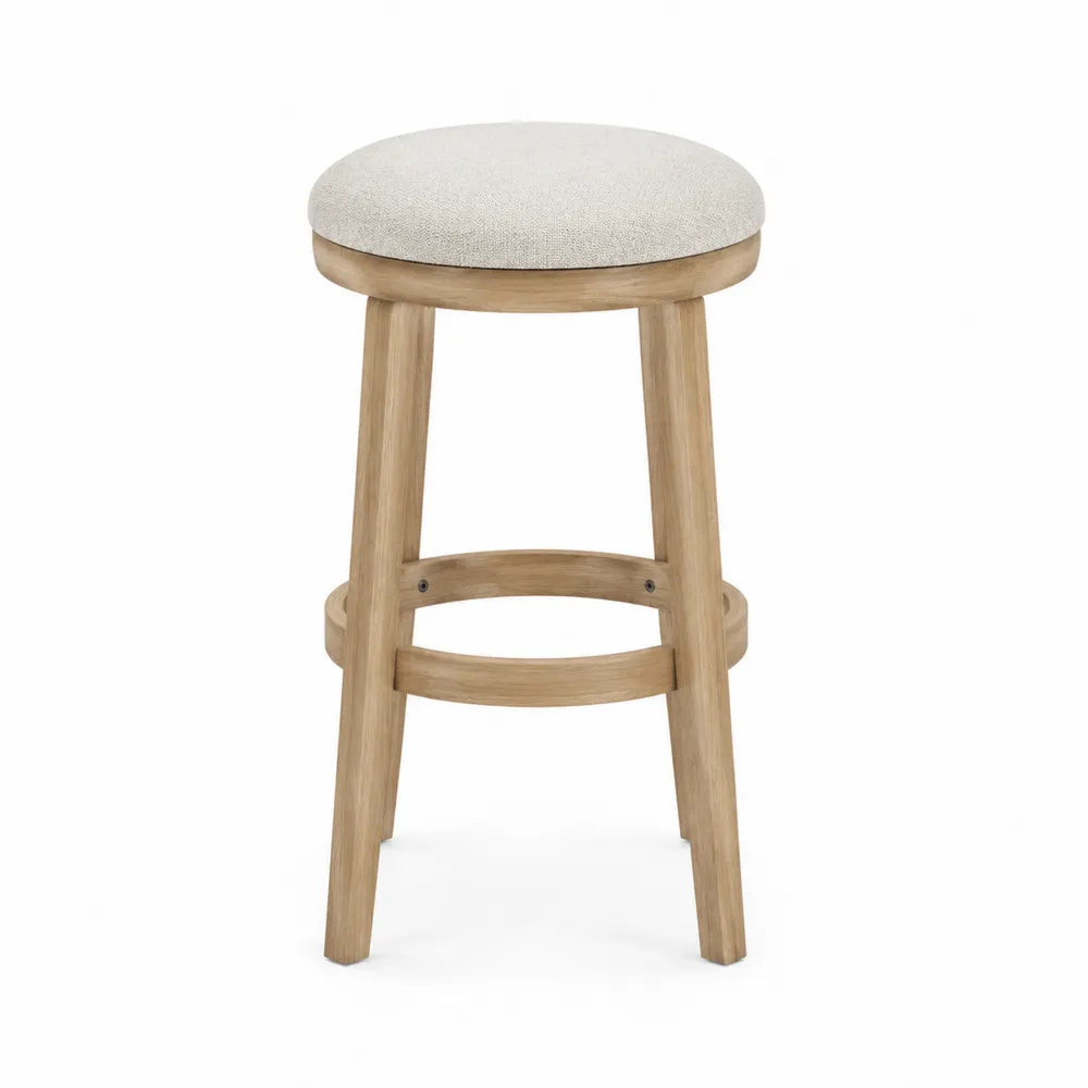 Tabouret de bar en bois et tissu polyester beige H75 cm