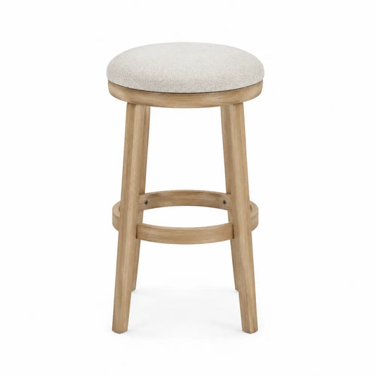 Tabouret de bar en bois et tissu polyester beige H75 cm