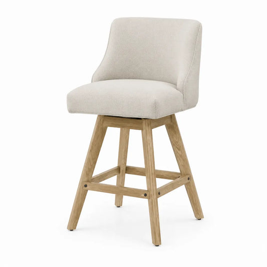 Chaise de bar pivotante en bois avec assise en tissu crème