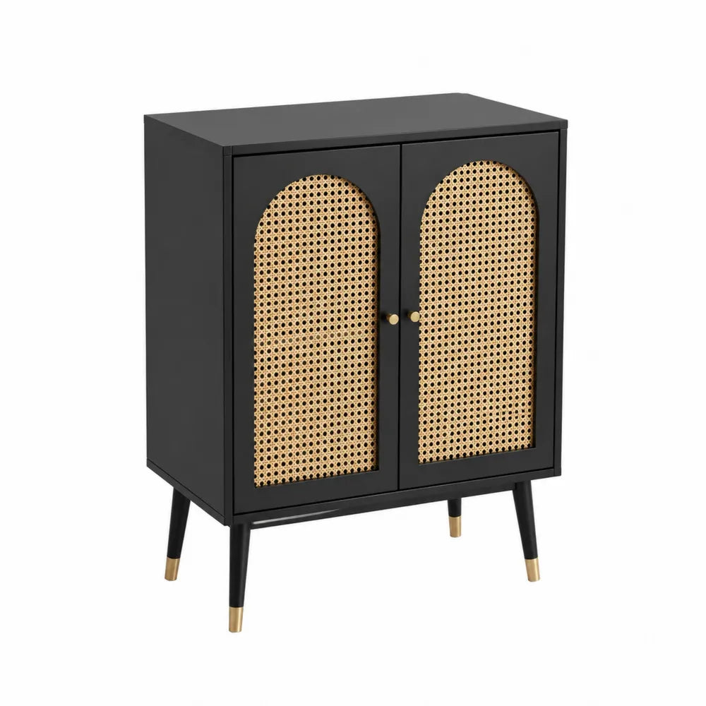 Armoire de rangement en bois et rotin noir 80x40x100cm