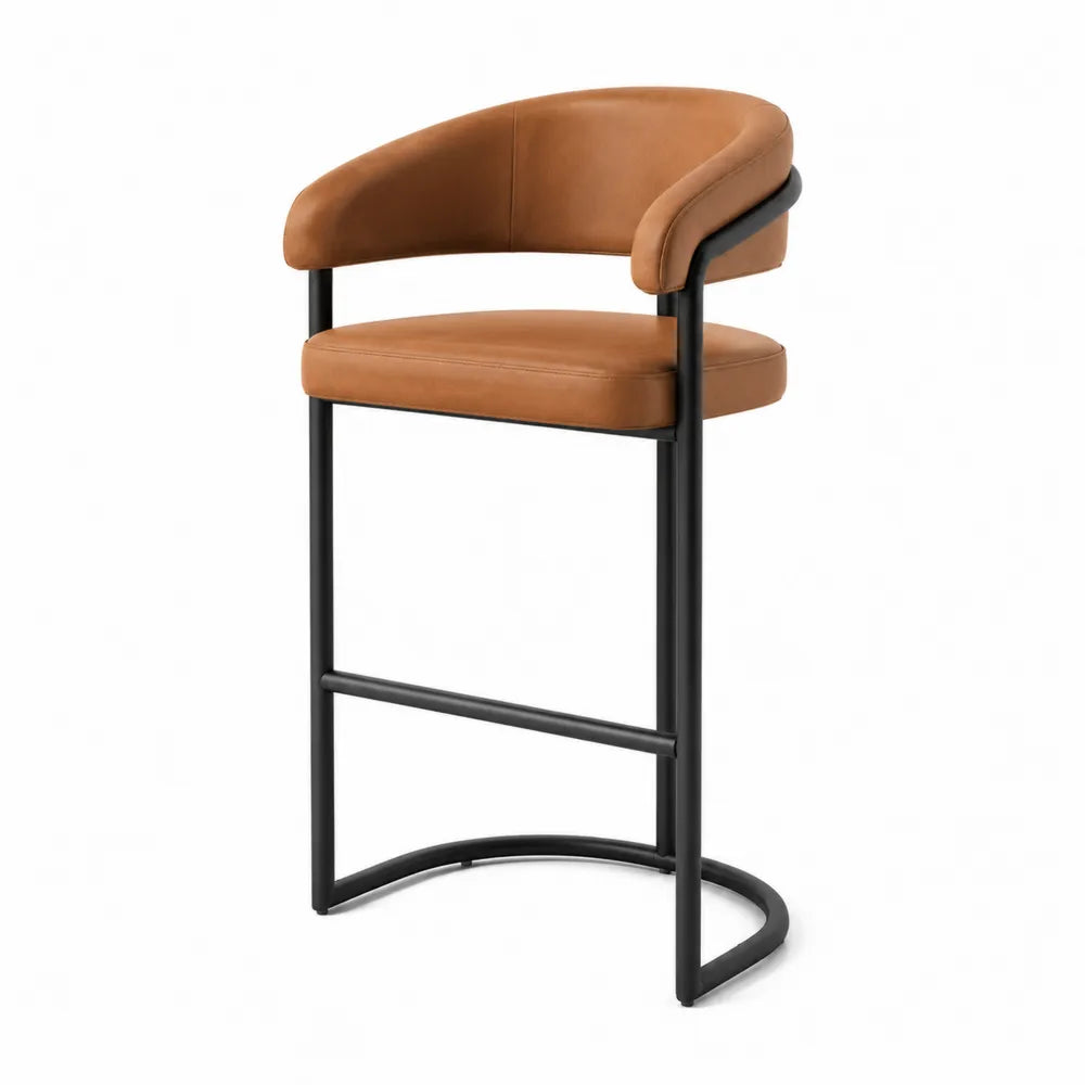 Tabouret de bar cuir avec structure en métal noir
