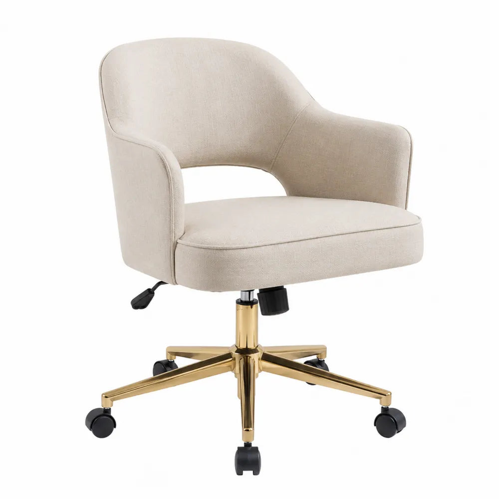 Chaise de bureau en tissu beige avec base dorée réglable