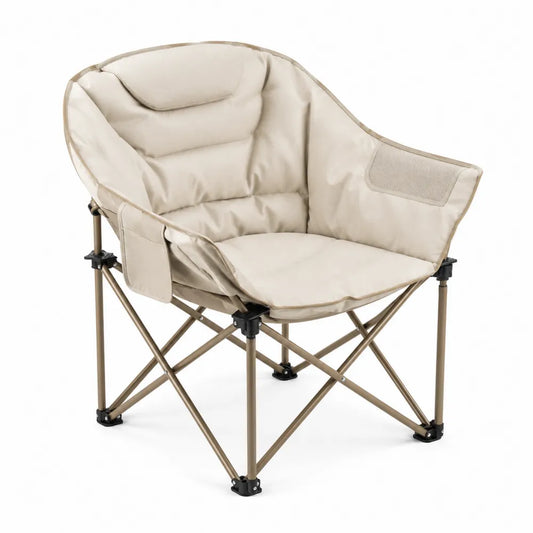 Chaise pliante en tissu et métal beige pour extérieur