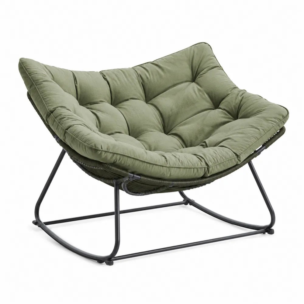 Chaise de jardin en métal vert avec coussin en polyester