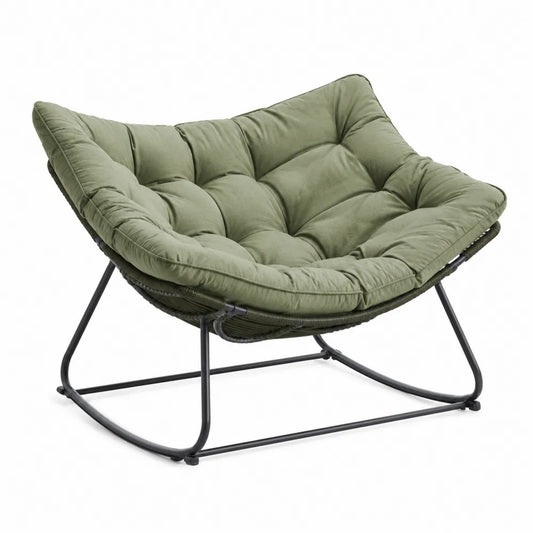 Chaise de jardin en métal vert avec coussin en polyester