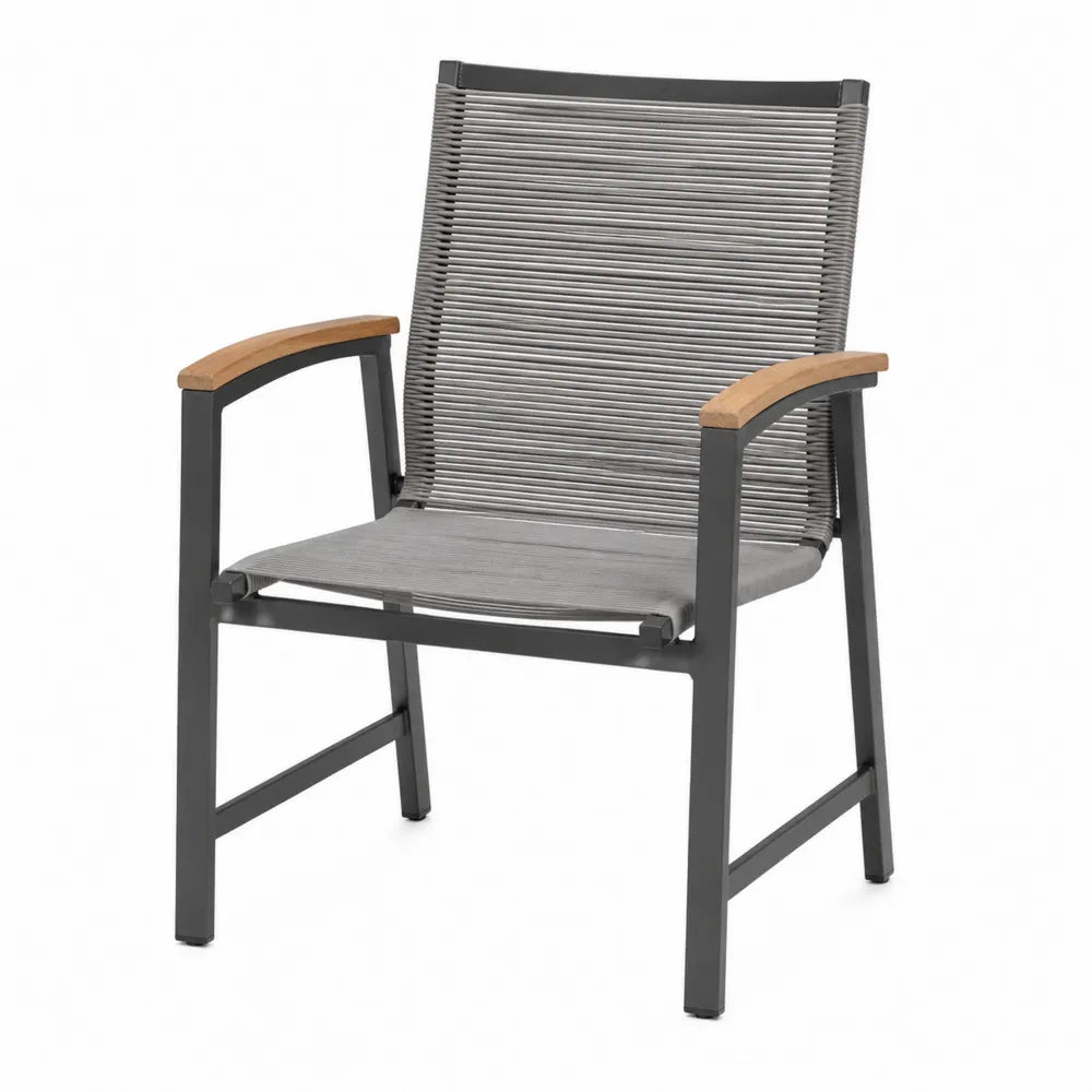 Chaise d'extérieur aluminium avec corde en polypropylène et accoudoirs bois