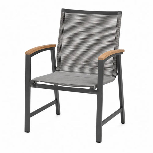 Chaise d'extérieur aluminium avec corde en polypropylène et accoudoirs bois