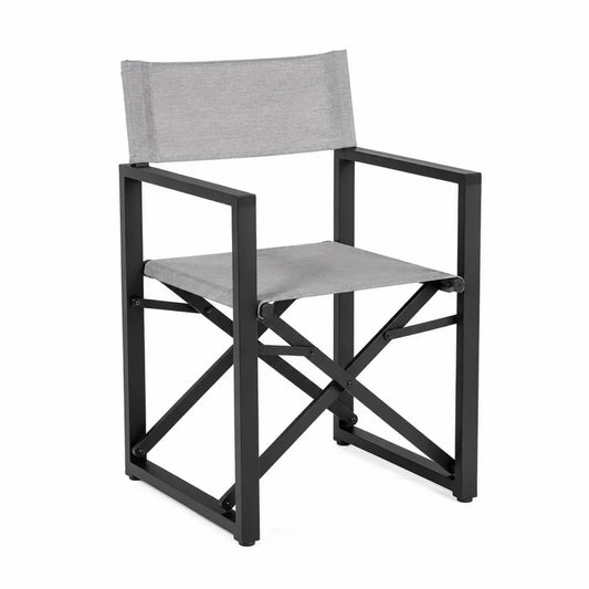 Chaise pliante en métal noir et toile grise
