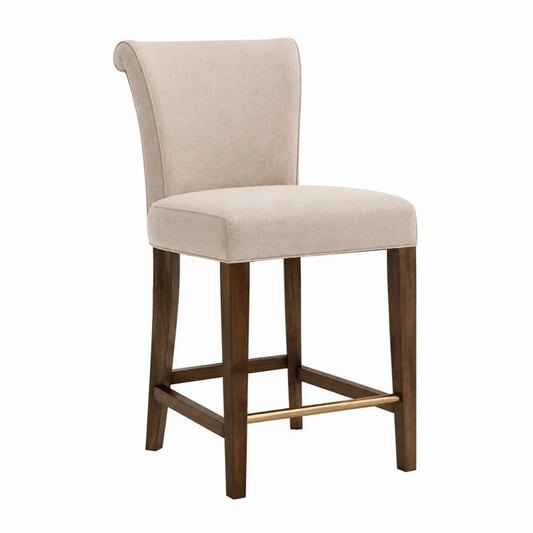 Chaise de bar en bois avec tissu polyester beige