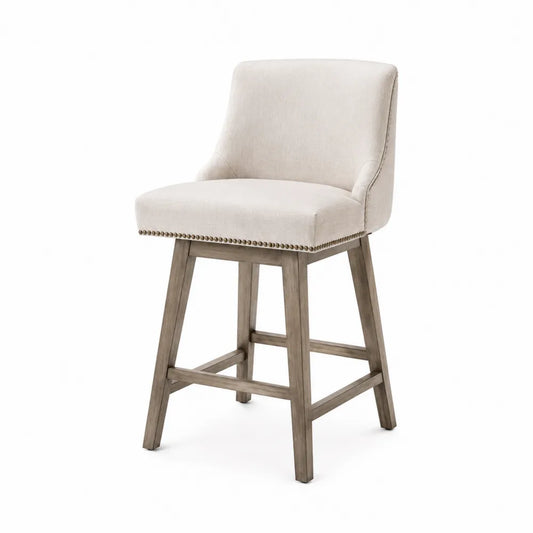 Tabouret en bois et tissu polyester beige 104 cm