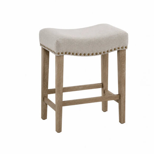 Tabouret de bar en bois et tissu beige 65 cm