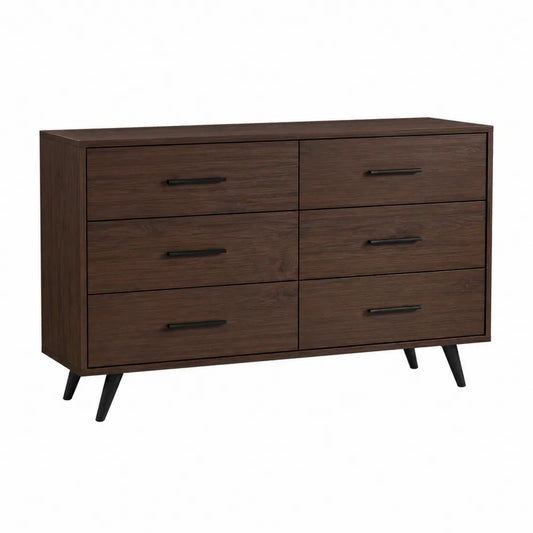 Commode en bois avec 6 tiroirs en noyer et métal marron