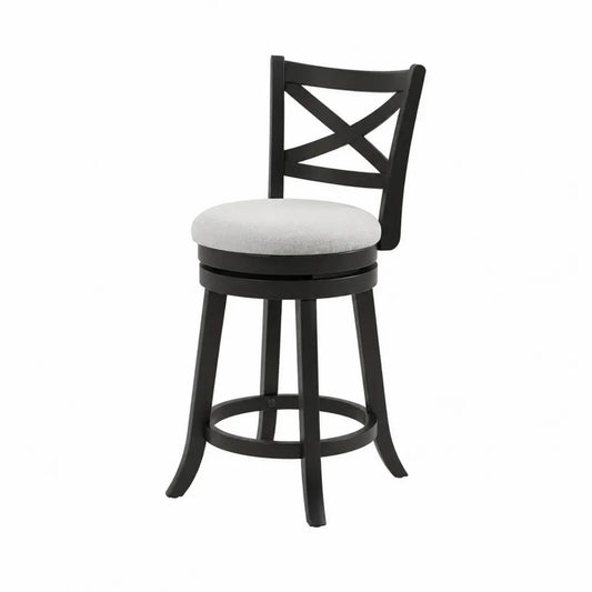 Tabouret de bar pivotant en bois avec dossier en tissu gris