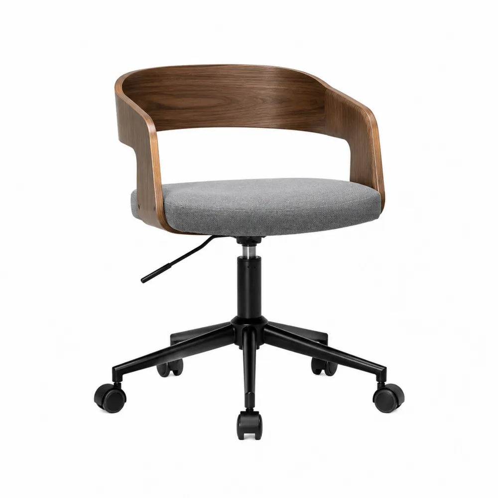 Chaise de bureau pivotante en bois et tissu gris