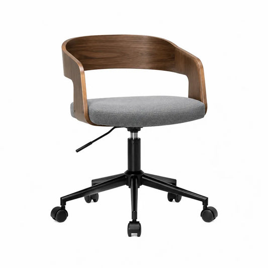 Chaise de bureau pivotante en bois et tissu gris