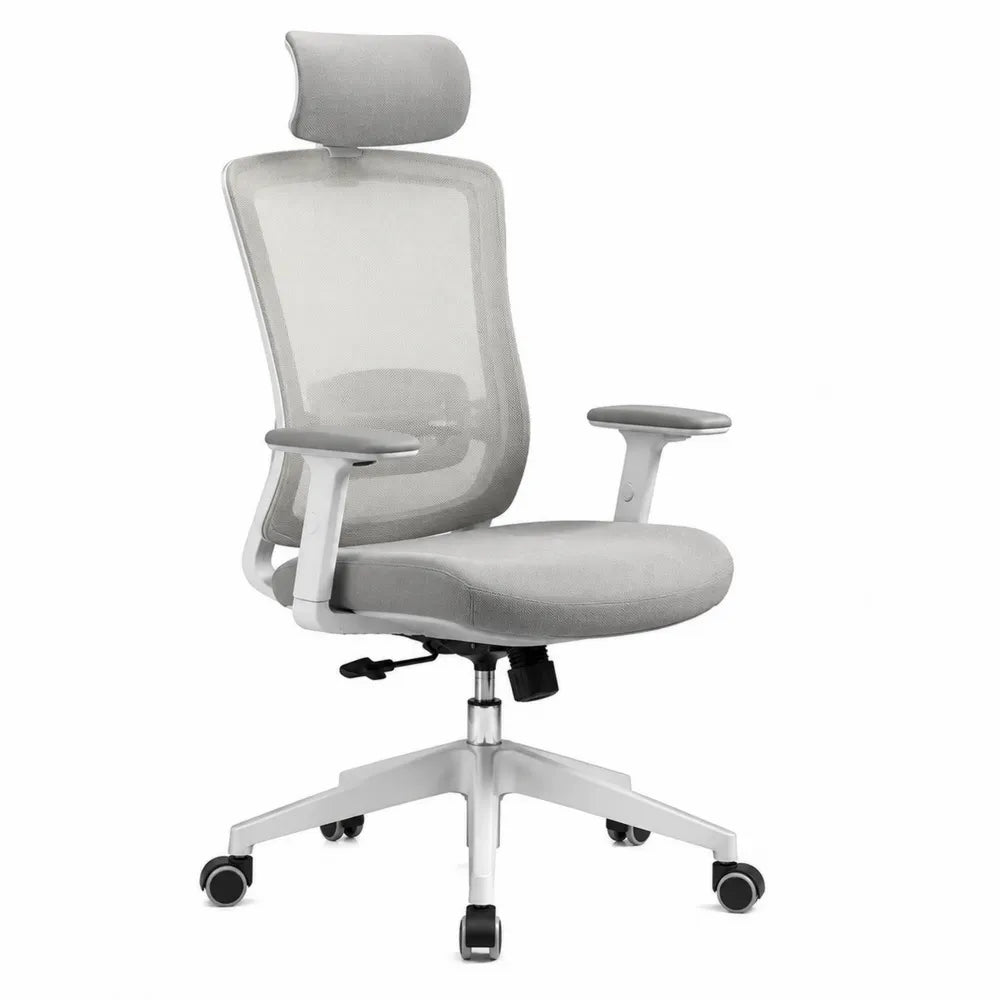 Chaise de bureau en maille polyester réglable gris avec accoudoirs