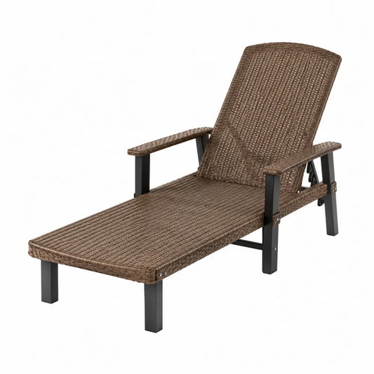 Chaise Longue en Résine Tressée et Métal Marron