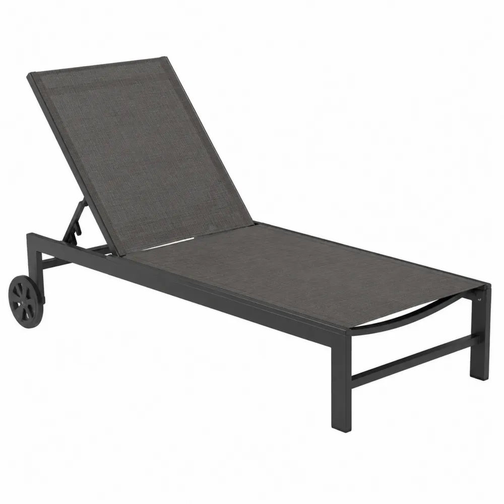 Chaise longue réglable en aluminium et textilène gris avec roues