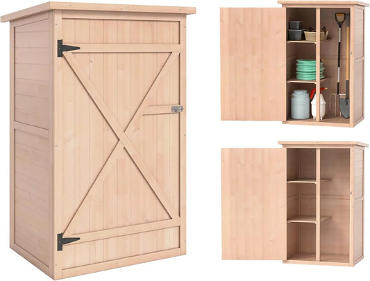 Outsunny Abri de jardin — en bois, verrouillable, avec Bibliothèque et étagère de rangements, 2 étagères, 75L, 56l
