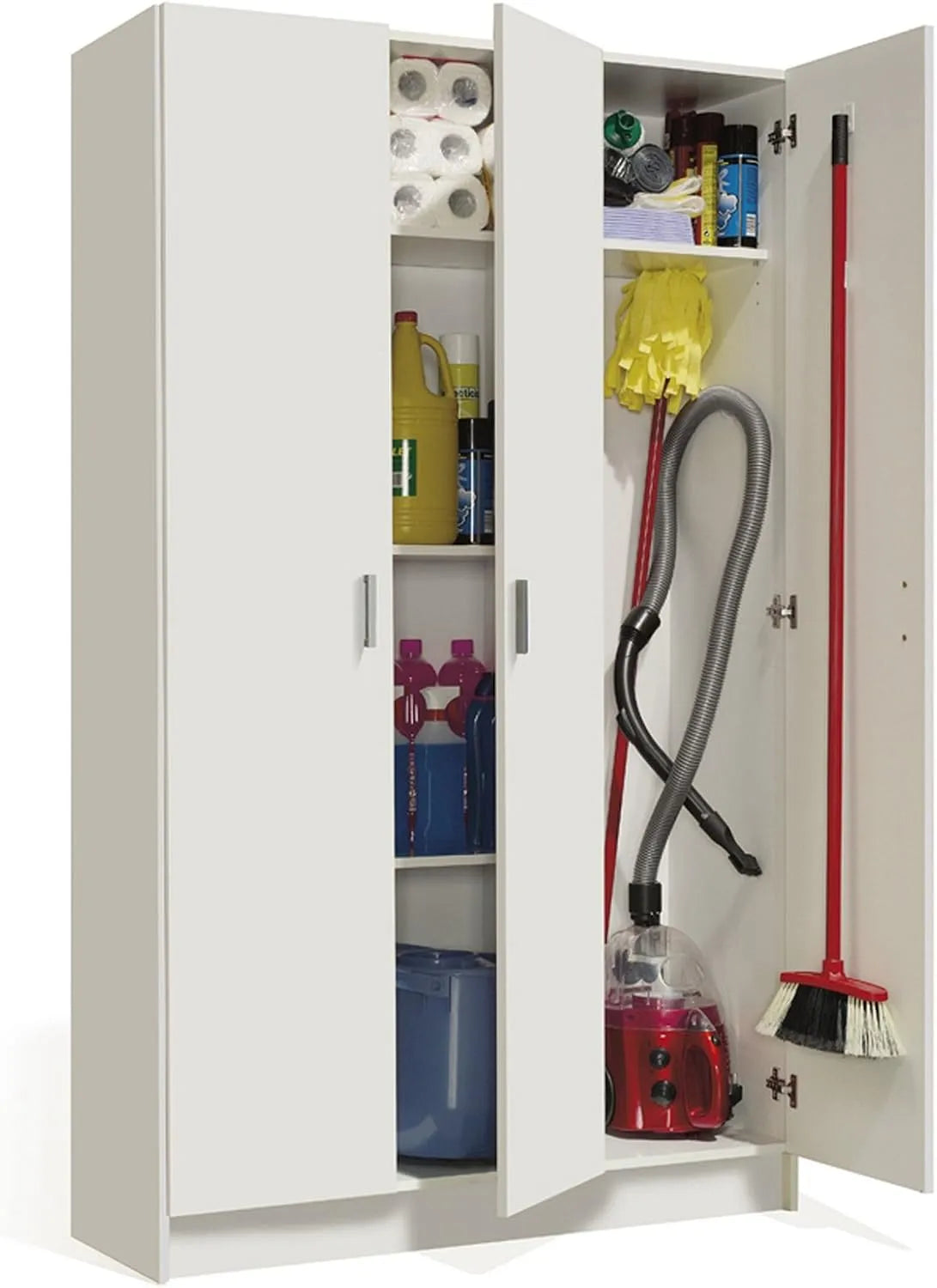 Armoire de rangement — H180, avec rangement, 3 Portes, blanc, PEGANE P37