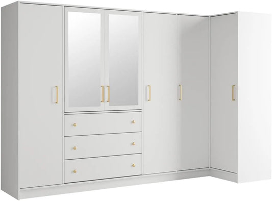 Armoire de rangement: Lizandro, avec tiroirs, 6 Portes, 3 tiroirs, blanc