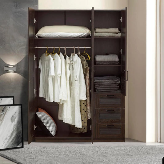 Armoire-penderie et garde-robe de rangement: MDF 176, avec rangement, avec tiroirs, avec étagères, 4 étagères, 3 tiroirs, 176 × 120 × 52 cm
