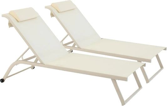 Oviala Lot de 2 Bains de Soleil inclinable avec Roues: réglable