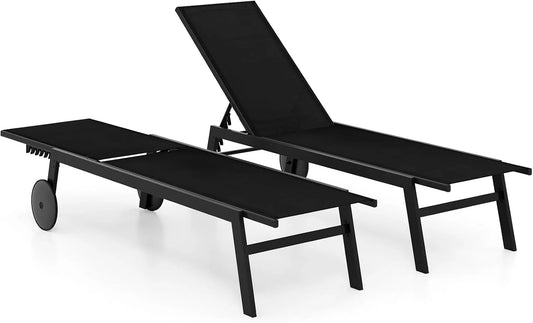 COSTWAY Bain de soleil – en métal, respirant, revêtement en tissu, réglable, 150 kg, noir, avec roulettes