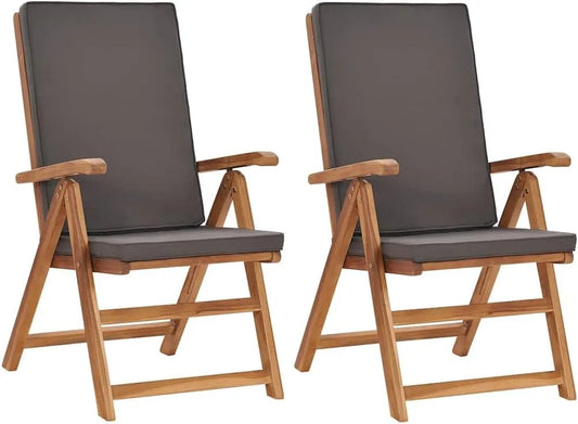 Chaise – en bois, avec dossier, avec coussins, réglable, Lot de 2, gris, en bois massif