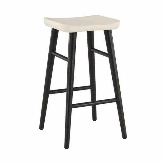 Tabouret de bar en bois avec siège en similicuir beige 75 cm