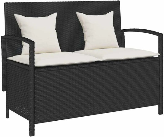 Banc de jardin et banquette de terrasse: avec rangement, avec coussins, noir