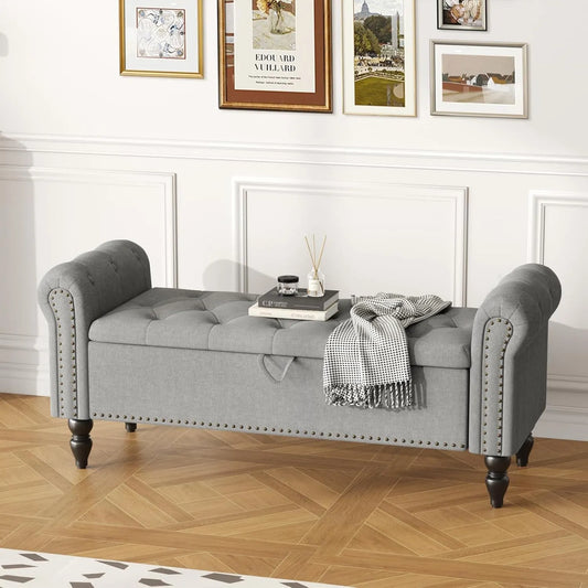 Pouf repose-pieds: avec rangement, pliable, 132 × 45 × 53 cm, gris, avec rangement intégré