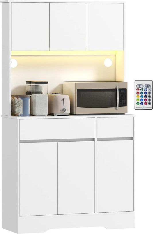 HOMCOM Buffet et meuble de rangement cuisine avec lumière LED RGB — avec rangement, avec tiroirs, avec étagères, éclairage RGB, 6 portes, 2 tiroirs