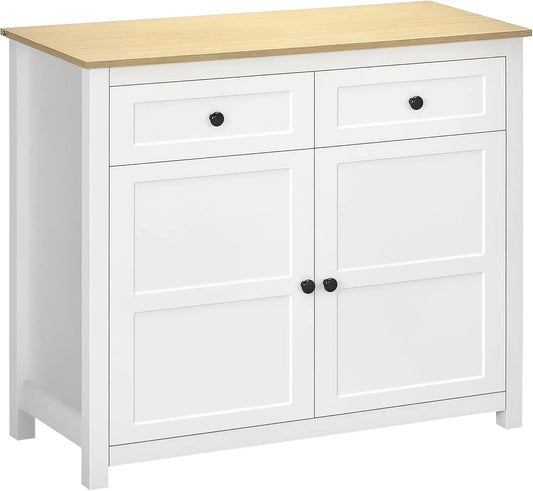 HOMCOM Armoire de rangement: en bois, avec rangement, avec tiroirs, réglable, 2 Portes, 2 tiroirs, 100 × 40 × 85 cm, hauteur réglable