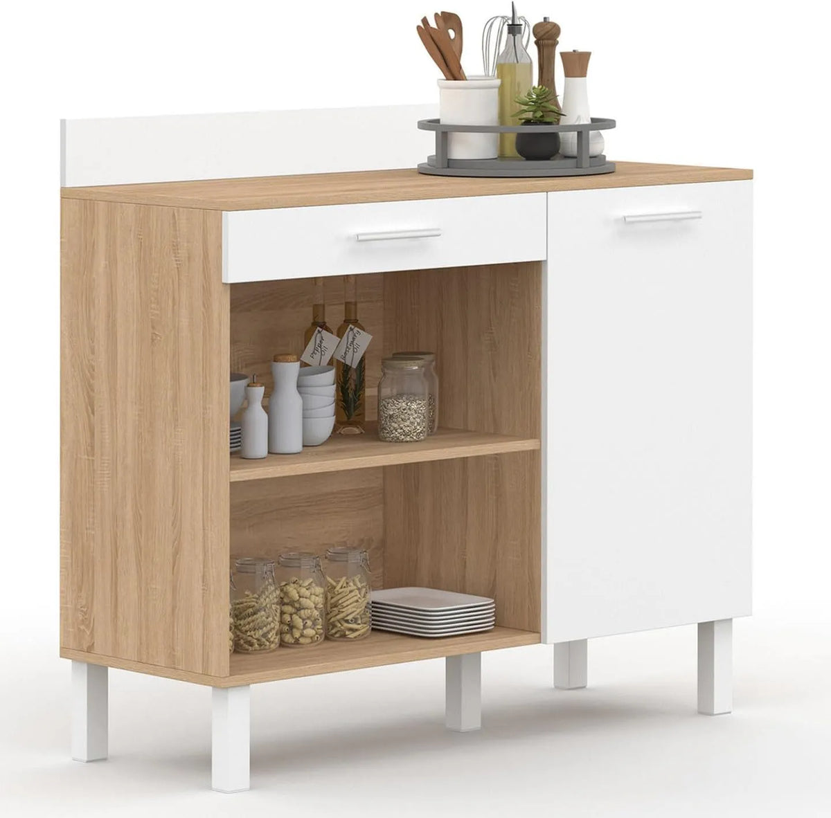 IDMarket – H.83, CINA, avec tiroirs, 1 Porte, 100 cm, 83 cm, blanc