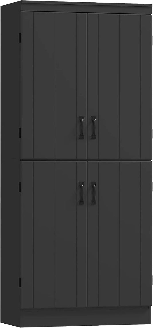 HOMCOM Armoire de rangement — avec rangement, avec Bibliothèque et étagère de rangements, réglable, 6 Niveau ×, 4 Portes, 76 × 40 × 176, 7 cm, noir