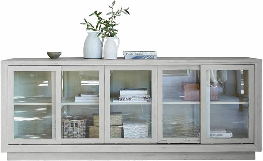 Loberon Buffet et meuble de rangement Woodford avec portes coulissantes pratiques en bois de sapin – gris