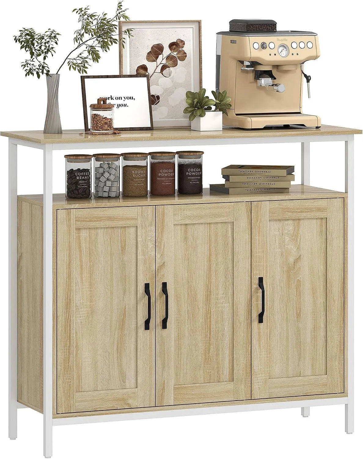 HOMCOM Buffet et meuble de rangement — en métal, en bois, avec rangement, avec étagères, 3 portes, 4 étagères, 100 × 35 × 88 cm, réglable